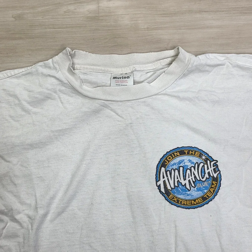 Vintage Avalanche Blue‎ Peppermint Schnapps Shirt Murina XL White Single Stitch